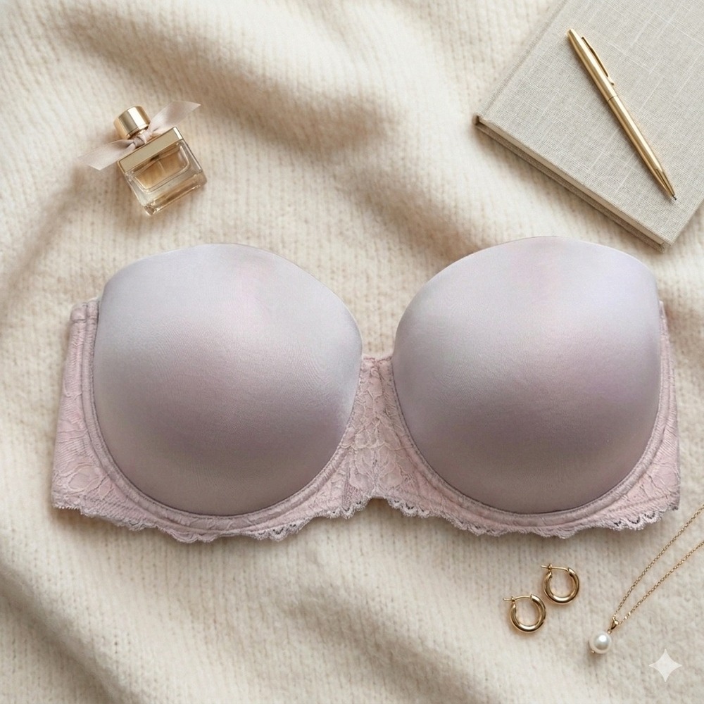 Torrid Strapless Bra 42G Nude Blush Lace Lightly Lined Underwire Plus Size